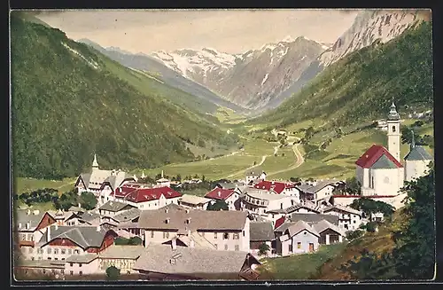 AK Gossensass, Ortspartie mit Bergen