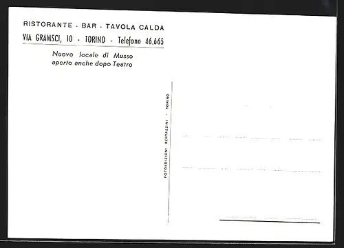AK Torino, Ristorante - Bar - Tavola Calda Bel Türin, Via Gramsci 10