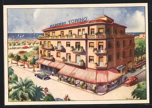 Künstler-AK Marina di Massa, Albergo Torino