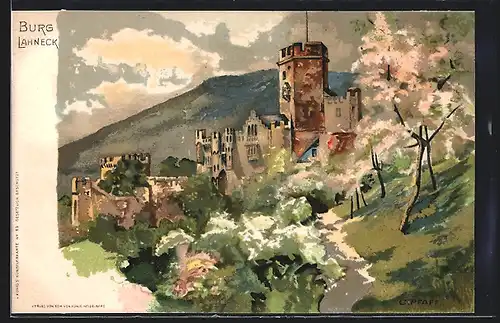Künstler-AK C. Pfaff: Lahnstein, auf dem Weg zur Burg Lahneck