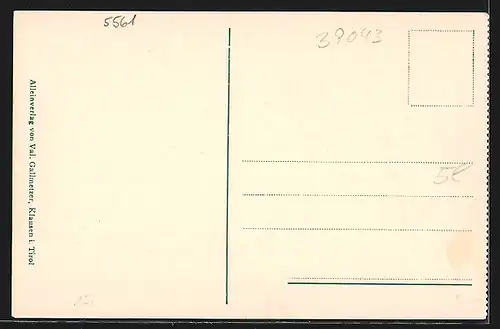 AK Klausen, Speisesaal bei Kantioler aus dem 15. Jahrhundert
