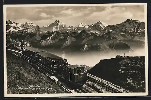AK Rigi-Scheidegg, Rigibahn mit Ort und Alpen