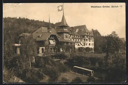 AK Zürich, Ankunft der Bergbahn am Waldhaus Dolder