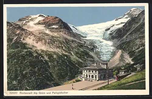 AK Alp Grüm, Bahnhof-Restaurant Alp Grüm und Palügletscher