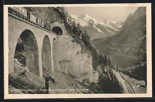 AK Lötschbergbahn, Kreis- und Kehrtunnel beim Blausee