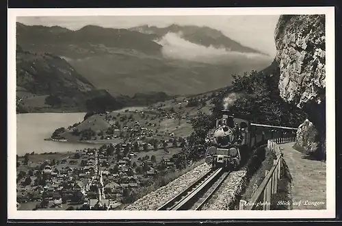 AK Brünigbahn, Blick auf Lungern, Bergbahn