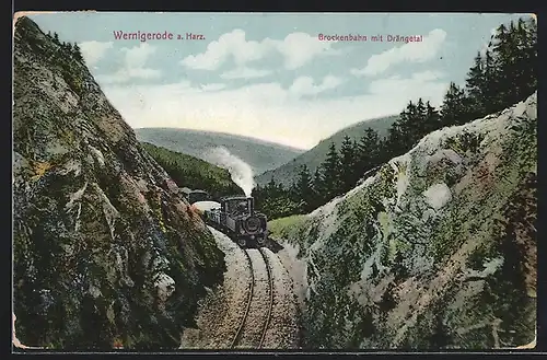 AK Wernigerode a. Harz, Brockenbahn mit Drängetal