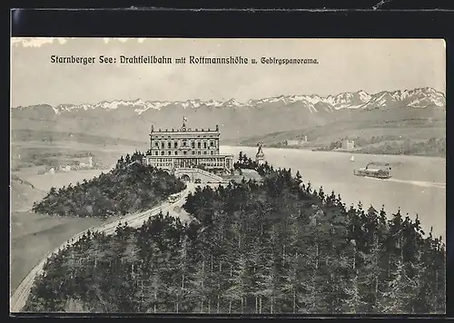 AK Starnberg /Starnberger See, Drahtseilbahn mit Rottmannshöhe und Gebirgspanorama