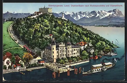 AK Leoni /Starnberger See, Drahtseilbahn nach Rottmannshöhe und Bismarckturm