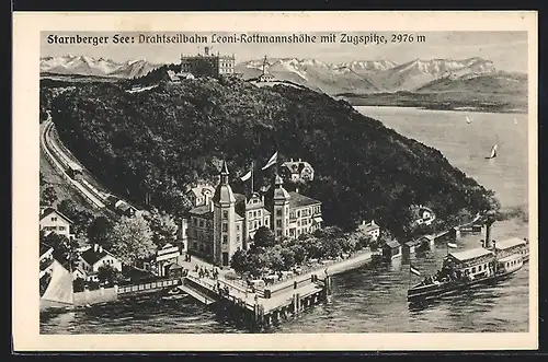 AK Leoni /Starnberger See, Drahtseilbahn Leoni-Rottmannshöhe mit Zugspitze