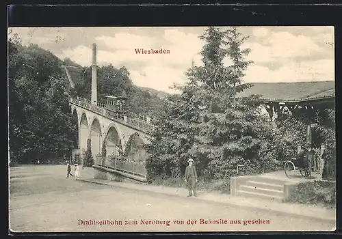 AK Wiesbaden, Drehtseilbahn zum Neroberg von der Beausite aus gesehen
