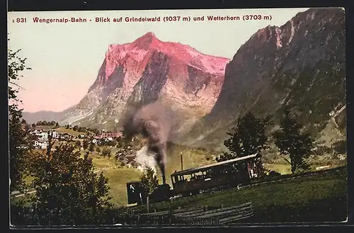 AK Wengernalp, Wengernalp-Bahn mit Blick auf Grindelwald und Wetterhorn