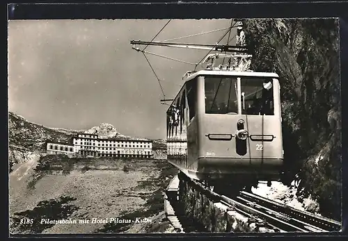 AK Pilatus Kulm, Pilatusbahn mit Hotel Pilatus-Kulm