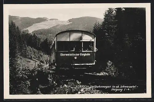 AK Oberweissbach, Steilbahnwagen der Oberweissbacher Bergbahn im oberern Schwarzatal