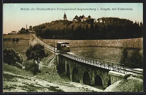 AK Erdmannsdorf-Augustusburg, Brücke der Drahtseilbahn mit Endstation