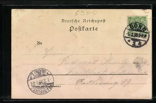 Lithographie Bonn, Hotel Casselsruhe, Aussicht von der Kaiser Wilhelmshöhe