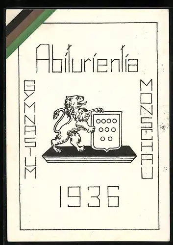 Künstler-AK Monschau, Abiturientia 1936, Absolvia Gymnasium, Löwe mit Wappen