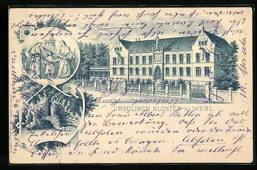 Lithographie Werl, Ursulinen-Kloster, Denkmal, Stein