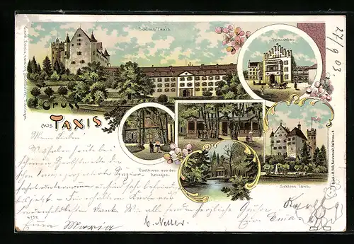 Lithographie Dischingen / Taxis, Prinzenbau, Schloss, Anlagen