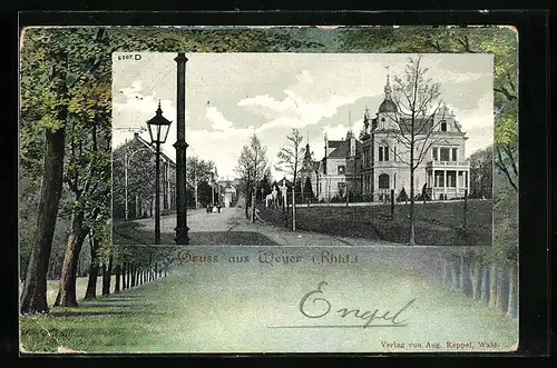 AK Weyer / Solingen, Strassenpartie mit grossem Gebäude, Waldpartie