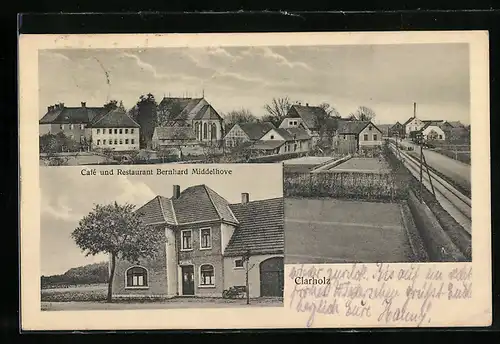 AK Clarholz, Café und Restaurant Bernhard Middelhove, Strassenpartie mit Wohnhäusern