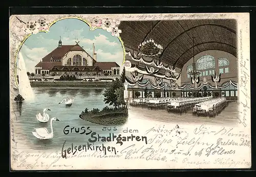 Lithographie Gelsenkirchen, Am Stadtgarten, Gasthof, Innenansicht