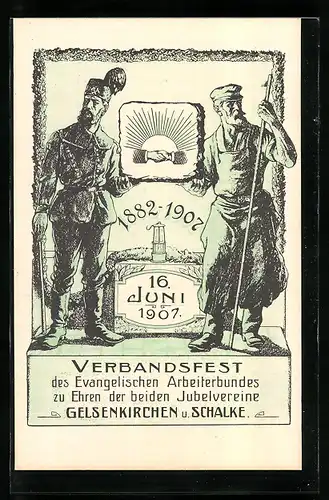 AK Gelsenkirchen-Schalke, Verbandsfest des Evangelischen Arbeiterbundes 1907 zu Ehren der beiden Jubelvereine