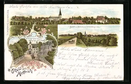 Lithographie Mellrich, Schloss von Fürstenberg-Eggringhausen, Ortsansicht