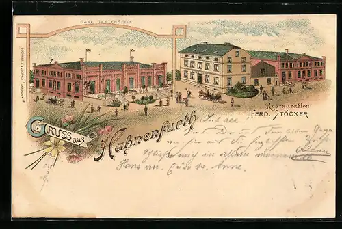 Lithographie Hahnenfurth, Restaurant Ferd. Stöcker, Saal von der Gartenseite
