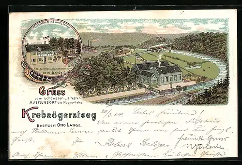 Lithographie Krebsöge, Gasthaus Krebsögersteeg von Otto Lange, Panorama