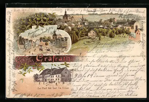 Lithographie Gräfrath, Gasthof zur Post von Ew. Ernen, Marktplatz