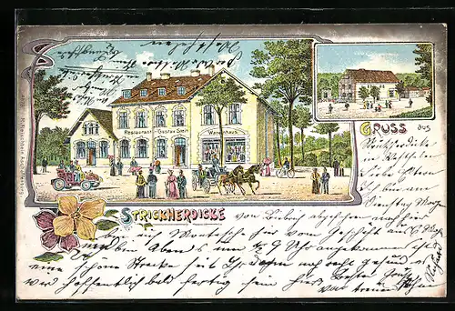 Lithographie Strickherdicke, Restaurant Gustav Stein und Warenhaus