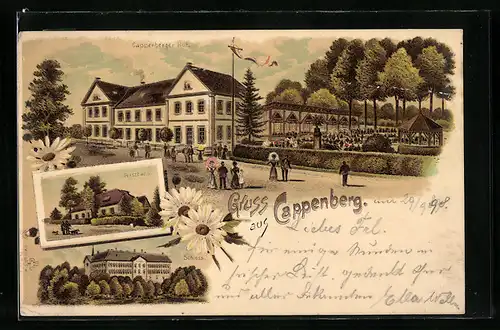 Lithographie Cappenberg, Gasthaus Cappenberger Hof, Forsthaus, Schloss