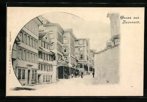 AK Appenzell, Strassenpartie mit Geschäft von Hecht