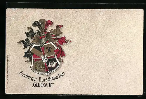 AK Freiberg / Sachsen, Studentenwappen der Burschenschaft Glückauf
