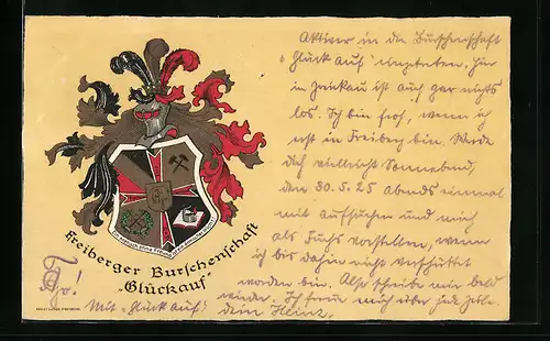 AK Freiberg / Sachsen, Studentenwappen der Burschenschaft Glückauf
