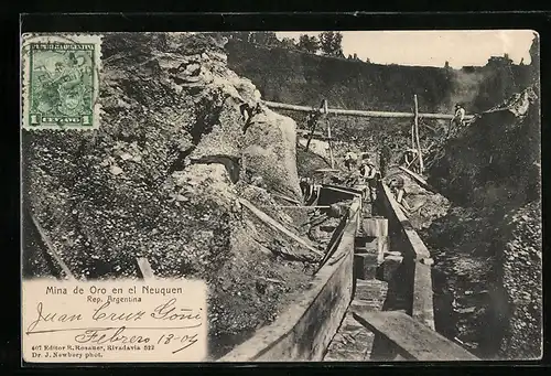 AK Neuquen, Mina de Oro, Bergarbeiter an der Goldmine