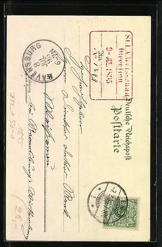 Vorläufer-Lithographie Ems, 1895, Totalansicht aus der Vogelschau