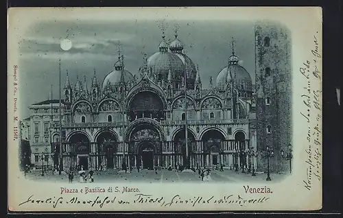 Mondschein-AK Venezia, Piazza e Basilica di S. Marco