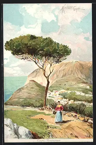 Künstler-AK Capri, Ortsansicht vom Berg aus
