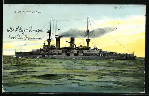 AK Kriegsschiff SMS Schwaben auf See