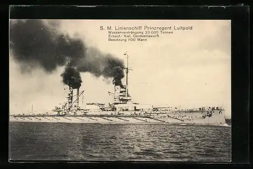 AK Kriegsschiff S.M. Linienschiff Prinzregent Luitpold auf See