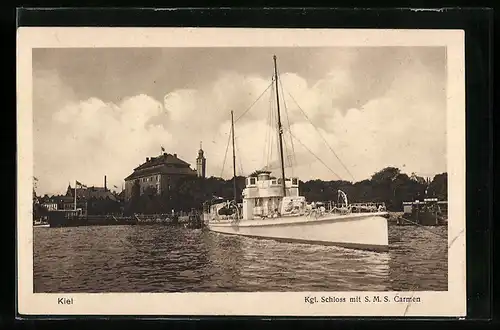 AK Kiel, Kgl. Schloss mit S. M. S. Carmen