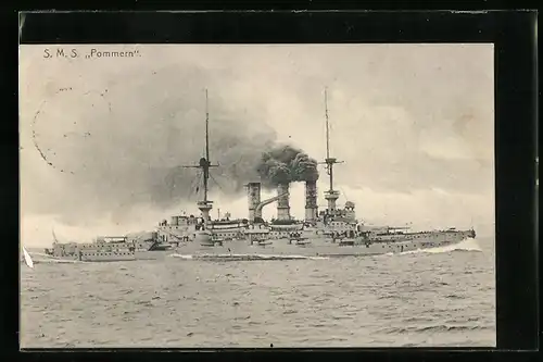 AK S. M. S. Pommern auf dem Wasser