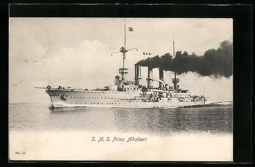 AK S. M. S. Prinz Adalbert unter Volldampf