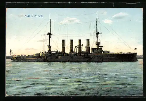 AK Kriegsschiff SMS Yorck vor Küste