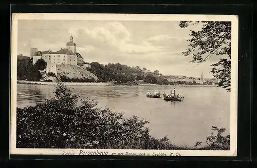 AK Persenbeug an der Donau, Dampfer vor dem Schloss