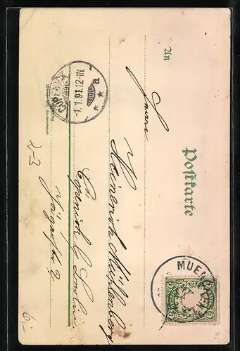 AK Briefträger bringt die Post, Fröhliches Neues Jahr 1901!