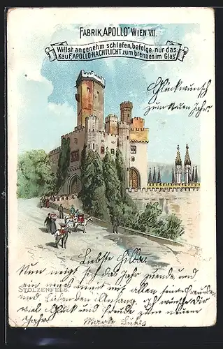 Lithographie Stolzenfels, Ansicht der Ruine