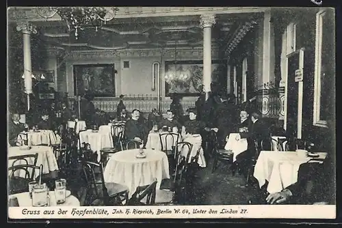 AK Berlin, Gasthaus Hopfenblüte H. Friedrich, Unter den Linden 27, Innenansicht mit Gästen